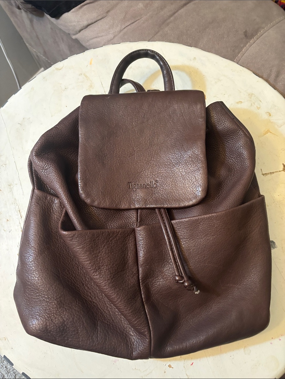 Tignanello Dark Brown Pebbled Leather Backpack